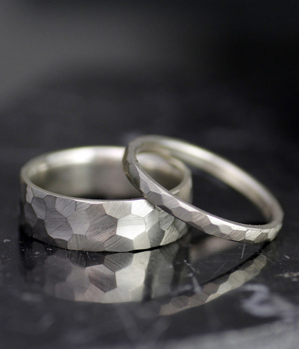 mm mm faceted wedding band set
