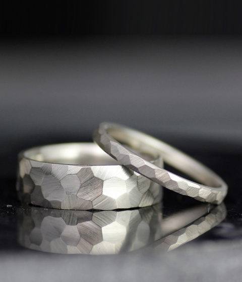 mm mm faceted white gold wedding band set