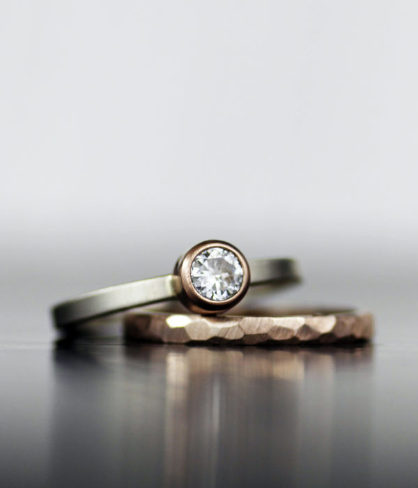 rose gold moissanite and faceted band set
