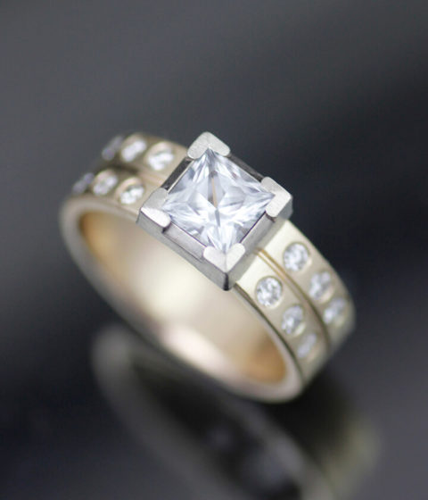 circle and square white sapphire band