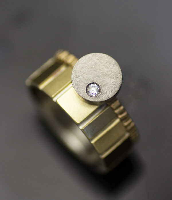 Main Satellite Of Love And Solaris Etched 14k Yellow And White Gold Mixed Metals Wedding Band Set Scaled