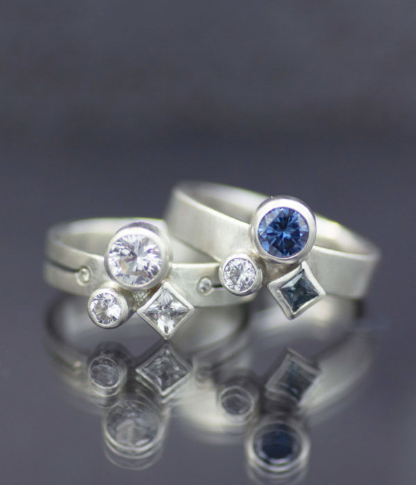 blue and white multi stone ring