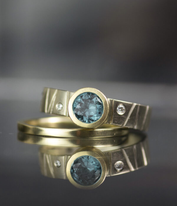 Sapphire Mixed Metals Diamond Studded Bark Band