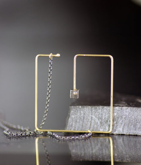 Gold And Black Square In A Square Modern Art Necklace Main 1 Scaled