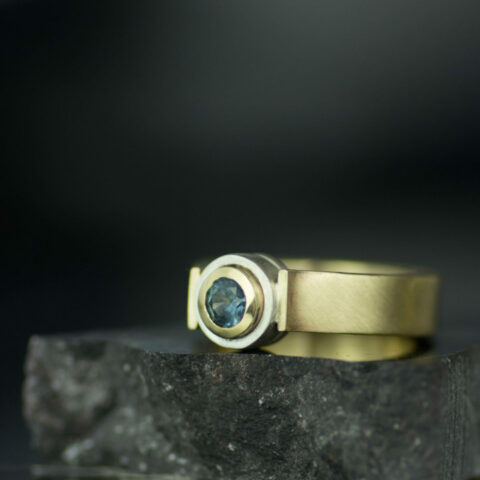double bezel canyon modern engagement ring with Montana sapphire or lab-grown diamond