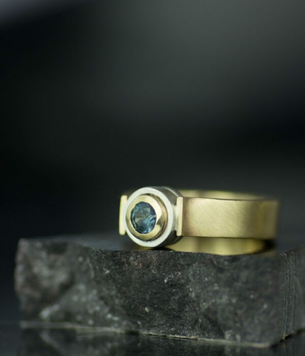double bezel canyon modern engagement ring with Montana sapphire or lab-grown diamond