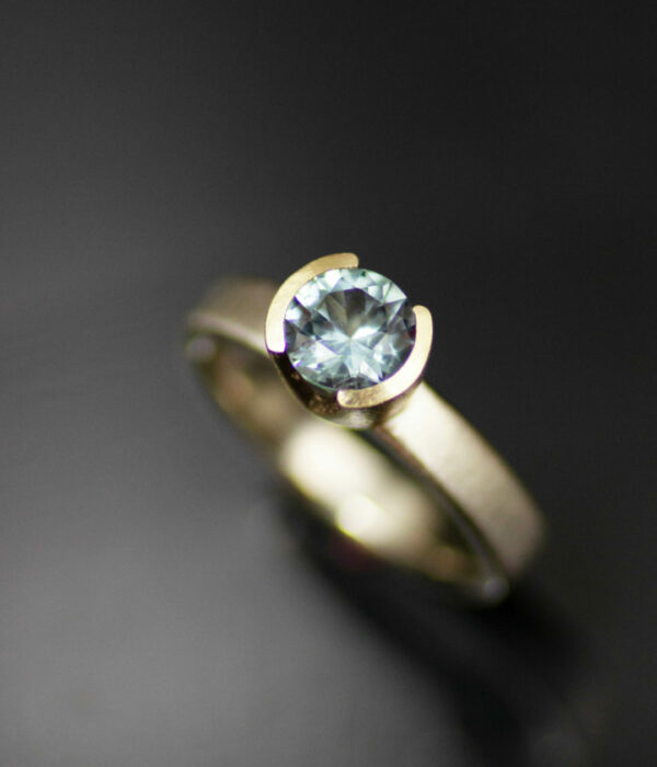 modern mixed metals Montana sapphire half bezel solitaire engagement ring
