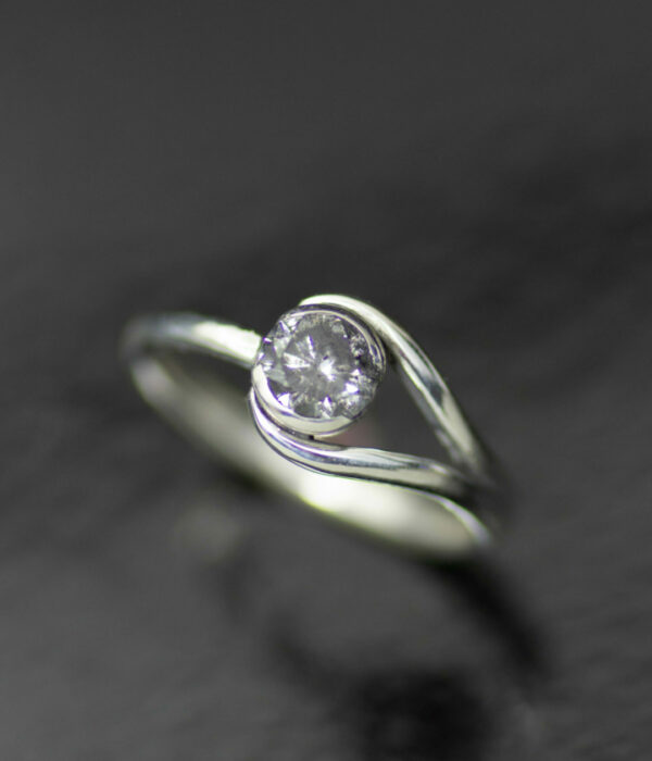 salt and pepper diamond platinum double orbit half bezel modern engagement ring