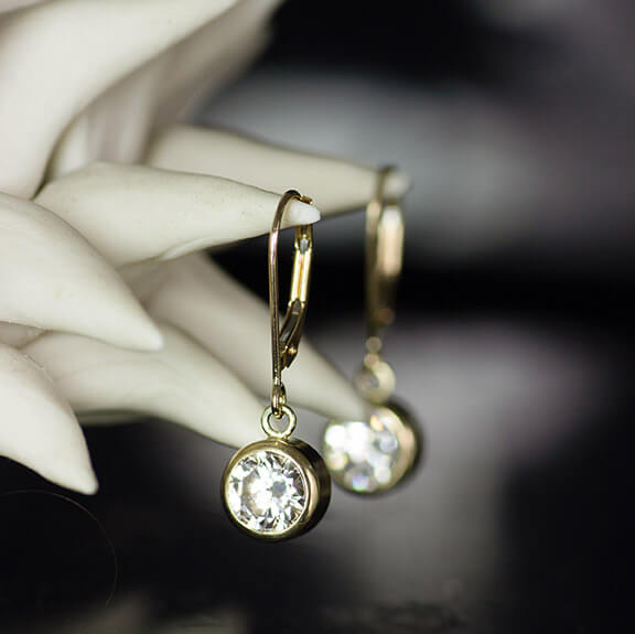 lab diamond lever back earrings up close