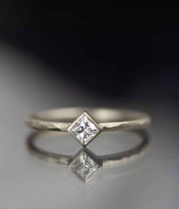 14k White Gold Double Diamond Moissanite Band Solitaire Engagement Ring In Yellow Gold Scaled