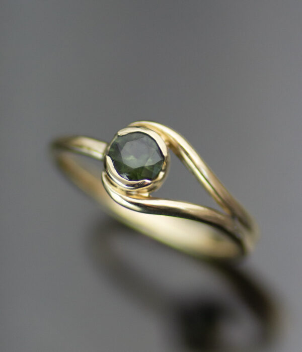 14k Yellow Gold Double Orbit Alt Engagement Ring With Dark Green Sapphire.jpg Scaled