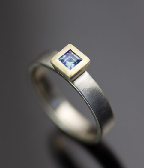 Main 2 Square Mixed Metals Modern Wedding Band With Diamond Or Sapphire Scaled