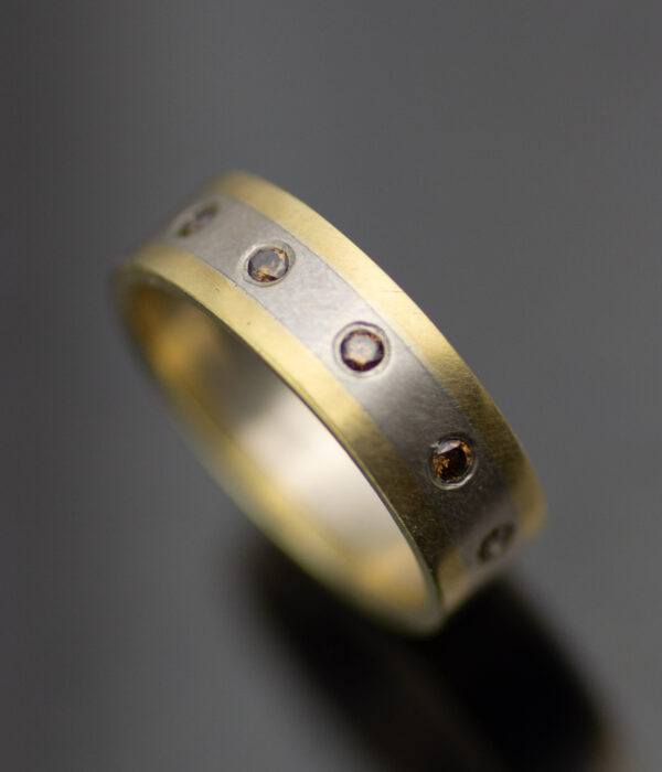 Main Double Fusion Gold Edged Gender Neutral Wedding Band With Cognac Diamonds Scaled