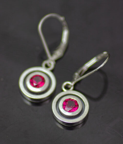 Double Circle Ruby Lever Back Earrings Scaled