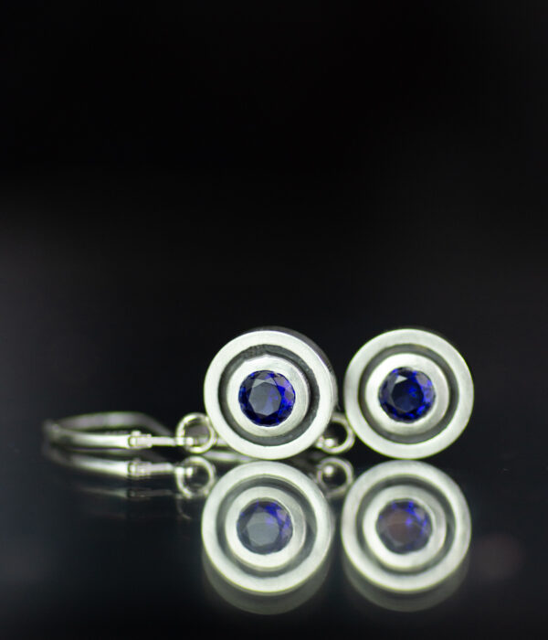 Double Circle Sapphire Lever Back Earrings Scaled