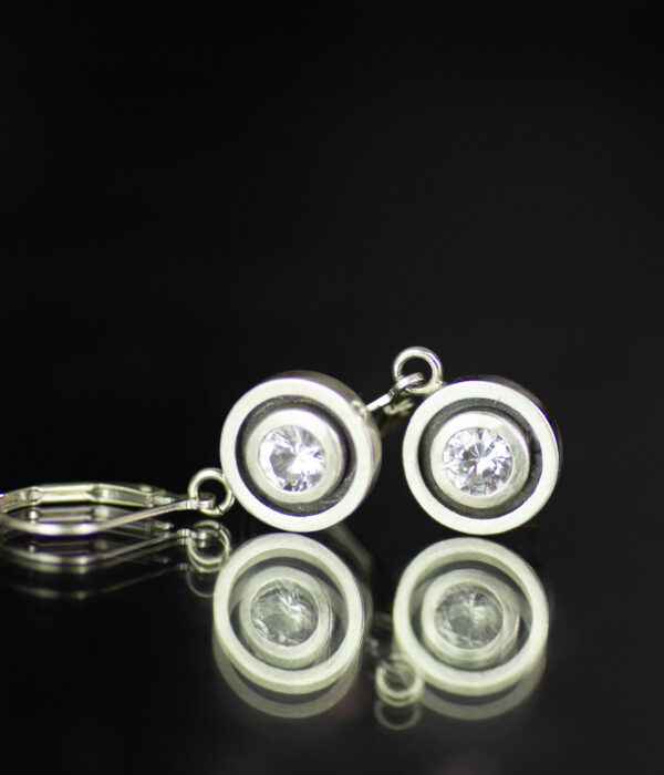 Double Circle White Sapphire Dangle Lever Back Earrings Scaled