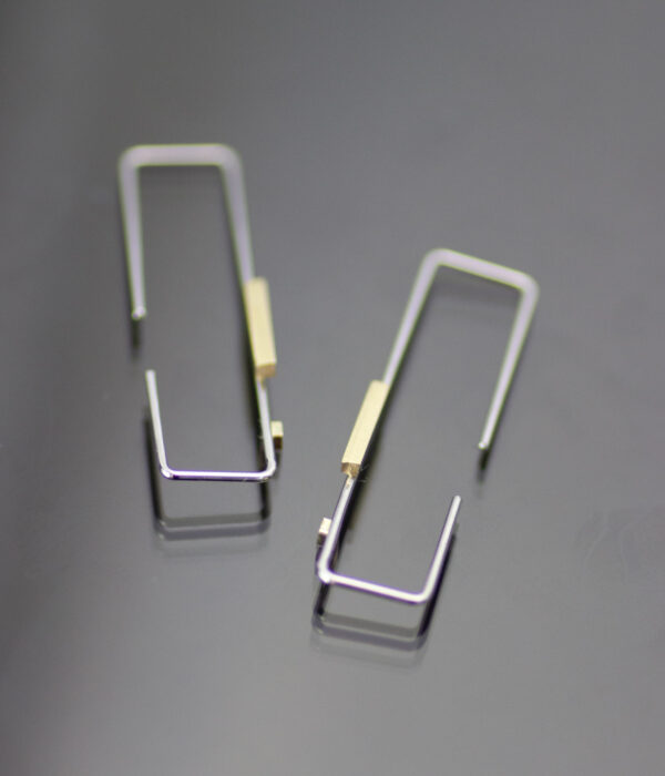Gold And Platinum Rectangle Rectangle Threader Earring 2 Scaled