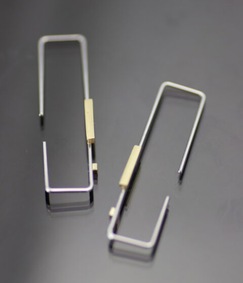 Gold And Platinum Rectangle Rectangle Threader Earrings Main Scaled