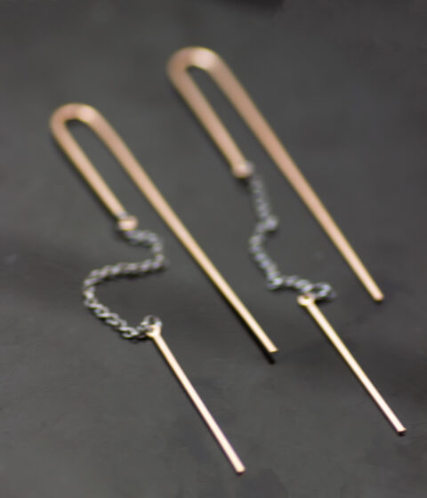 Gold And Silver Line And Chain Dangle Earrings Scaled