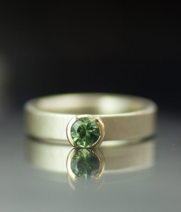 Green Sapphire Modern Half Bezel Solitaire In 14k Yellow And White Gold Scaled