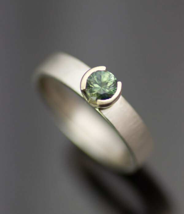 Green Sapphire Modern Half Bezel Solitaire In 14k Yellow And White Gold Main Scaled