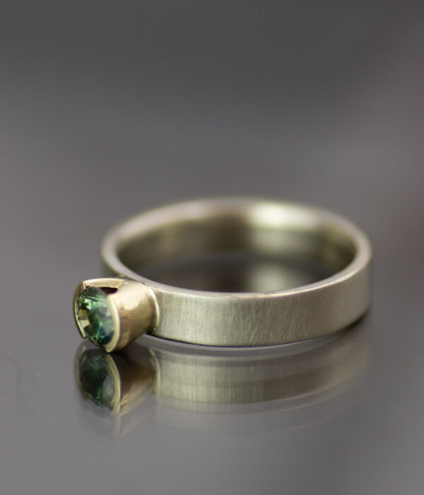 Green Sapphire Modern Half Bezel Solitaire In 14k Yellow And White Gold Side View Scaled