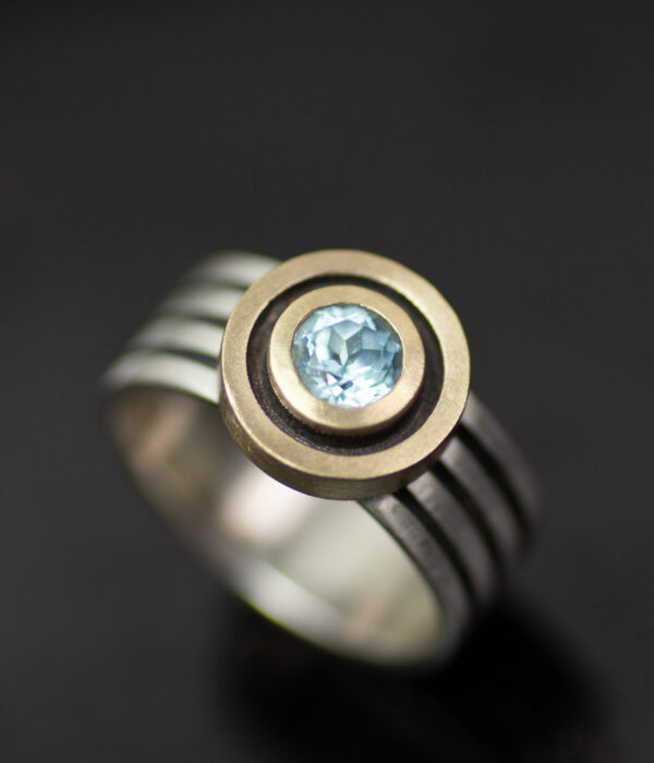 Intersecting Orbits Mixed Metals Aquamarine Sapphire Alternative Engagement Ring Scaled