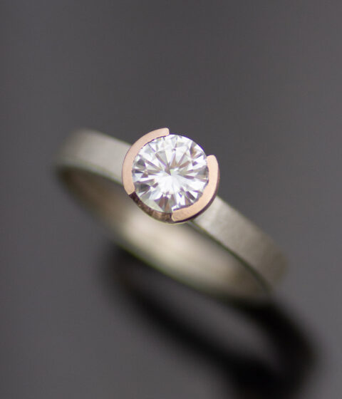 Moissanite Modern Half Bezel Solitaire In 14k Rose And White Gold 2 Scaled