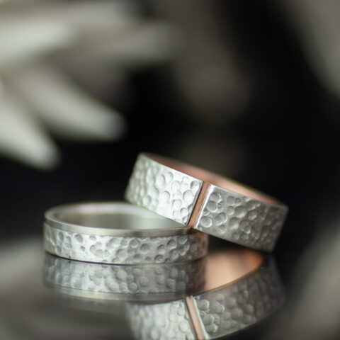 Moonscape Inset Gold Tap And Gold Edge Mixed Metals Gender Neutral Wedding Bands Scaled