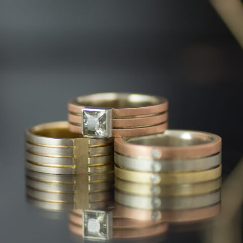 Parallel Lined Modern Engagement And Wedding Ring Collection Stacked Scaled