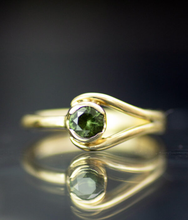 Ring Main 14k Yellow Gold Double Orbit Alt Engagement Ring With Dark Green Sapphire 2 Scaled