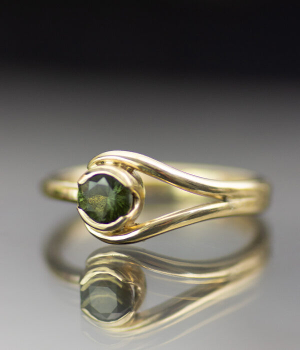 Ring Main 14k Yellow Gold Double Orbit Alt Engagement Ring With Dark Green Sapphire Scaled