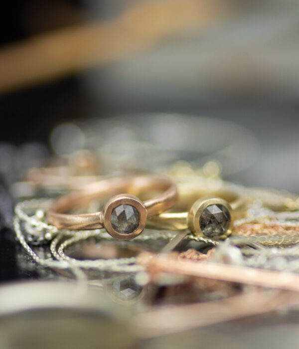 Salt And Pepper Diamond Rose Cut Modern Bezel Engagement Ring Cluster Scaled