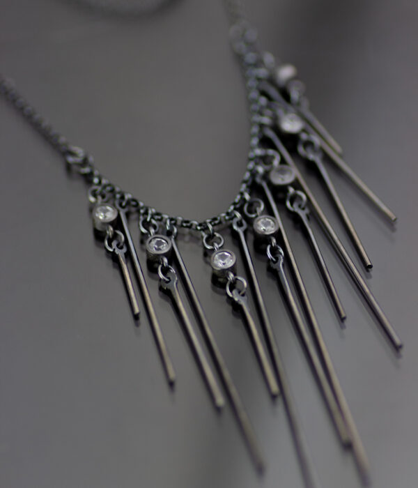 Sapphire Rain Sterling Silver Gemstone Necklace Gunmetal Scaled