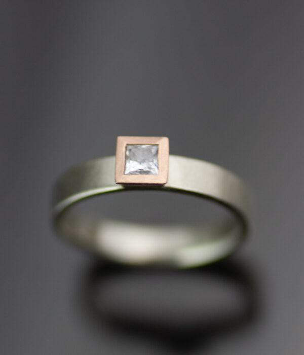 Square Mixed Metals Modern Wedding Band With Diamond And 14k Rose Gold Scaled