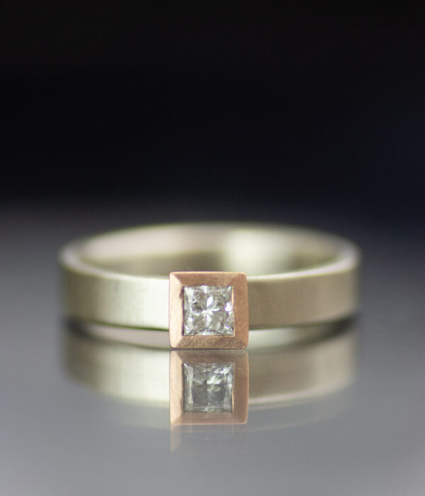 Square Mixed Metals Modern Wedding Band With Diamond Or Sapphire 2 Scaled