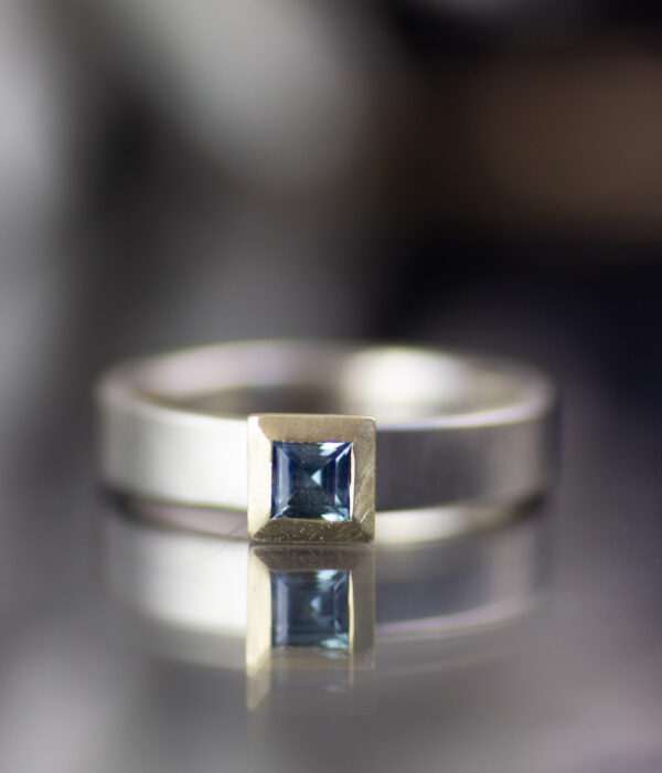 Square Mixed Metals Modern Wedding Band With Diamond Or Sapphire 5 Scaled