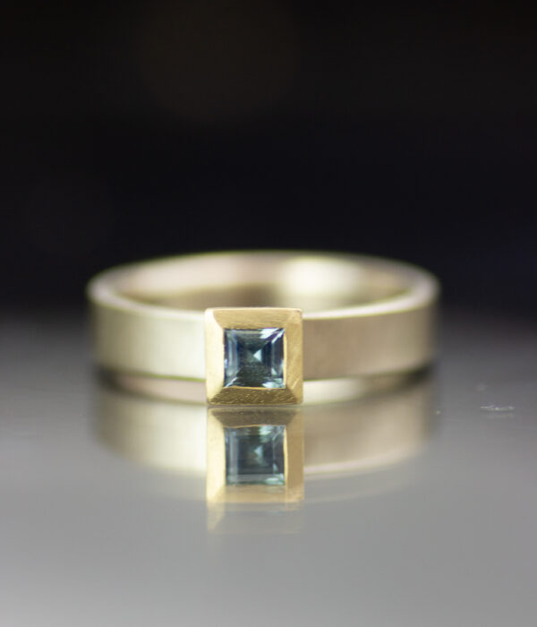 Square Mixed Metals Modern Wedding Band With Sapphire And Yellow Gold 2 Scaled