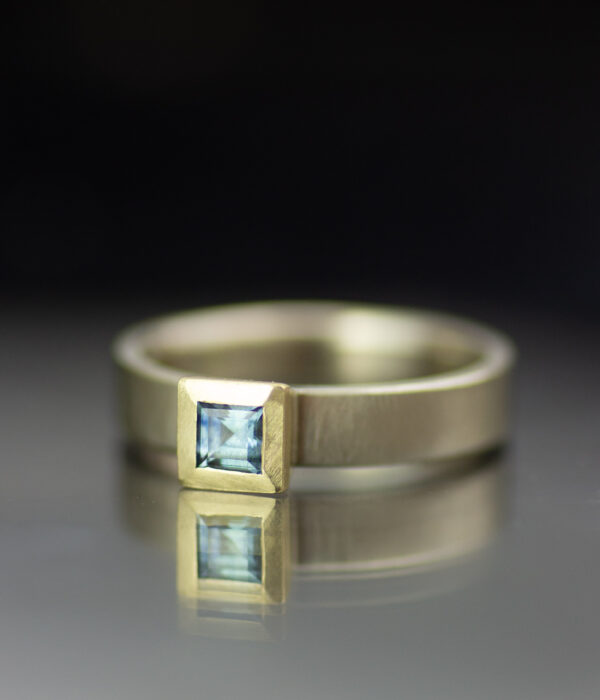 Square Mixed Metals Modern Wedding Band With Sapphire And Yellow Gold 3 Scaled