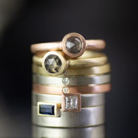 Stacked Salt And Pepper Rose Cut Diamond Wide Bezel Engagement Ring Scaled