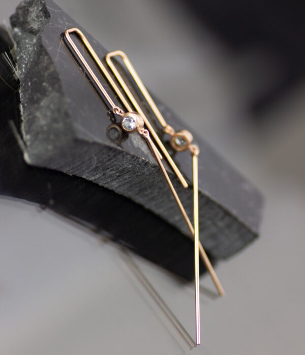 Sticks And Stone Gold And Sapphire Dangle Earrings In Rose Gold Scaled