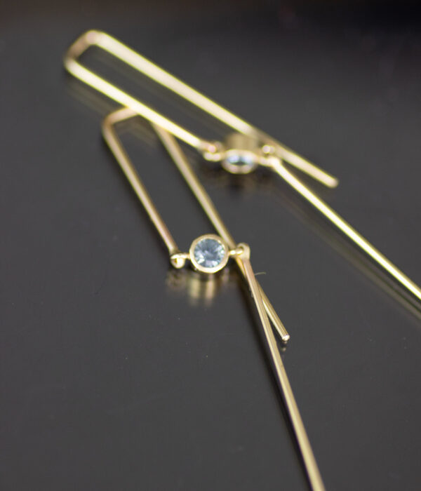 Sticks And Stone Yellow Gold Dangle Earring With Montana Sapphire Scaled