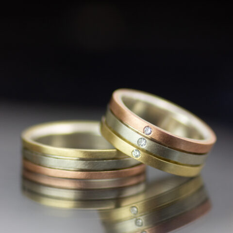 Tri Tone Mixed Metals Parallel Lines Mixed Metals Gender Neutral Wedding Band Set Scaled