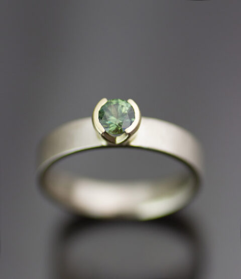 Updated Main Green Sapphire Modern Half Bezel Solitaire In 14k Yellow And White Gold Scaled