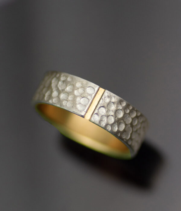 Moonscape Inset Tab Gender Neutral Mixed Metals Wedding Band